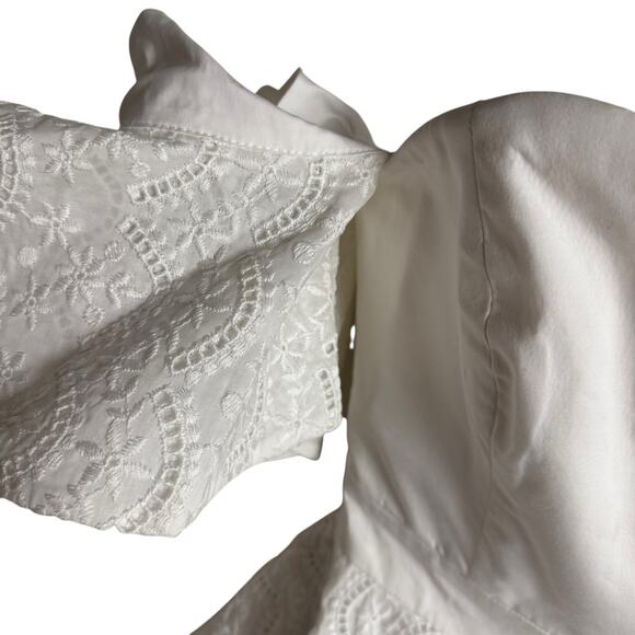 Caroline Constas Irene Ruffle Tiered Off Shoulder White Eyelet Mini Dress Size 4 - Picture 6 of 15